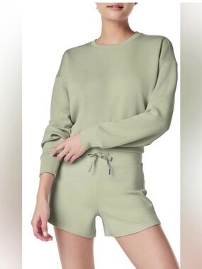 SPANX Sage Green Lounge Set - Crewneck & Drawstring Shorts